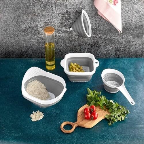 4'lü Collapsible Strainer Set Home Kitchen Funnel Brass Durable Drain Strainer Square Round Bellows Practical Fruit Sezbe Wash