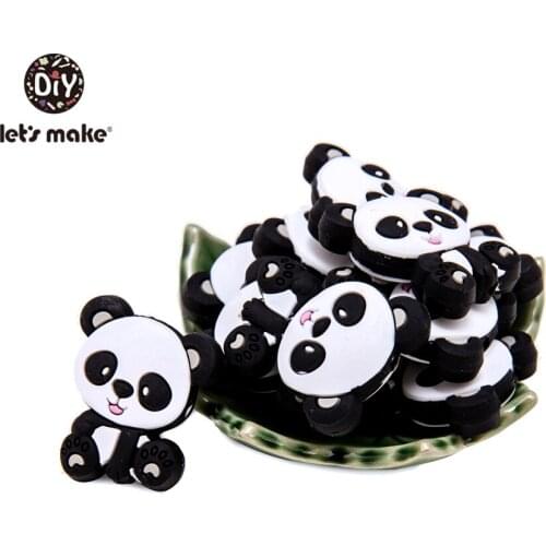 LetS Make 5Pc Silicone Teethers Cartoon Mini Panda Tiny Beads Bpa Free Silicone Pendant Baby Teethinn Toys Newborn Shower Gift