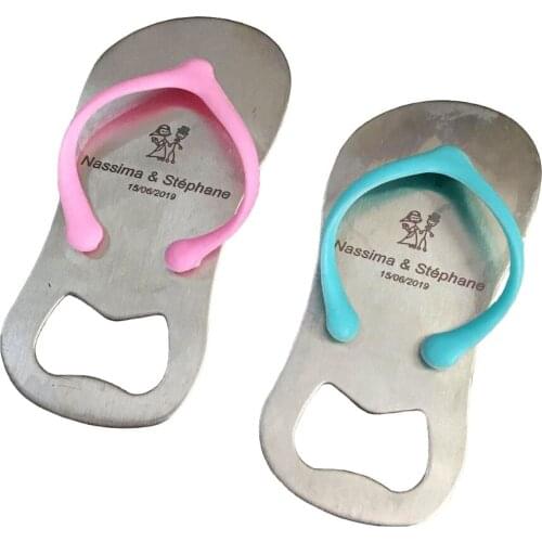 50pcs Personalized Sandal Slipper Beer Bottle Opener Wedding Favors Custom Bride & Groom Name Gifts