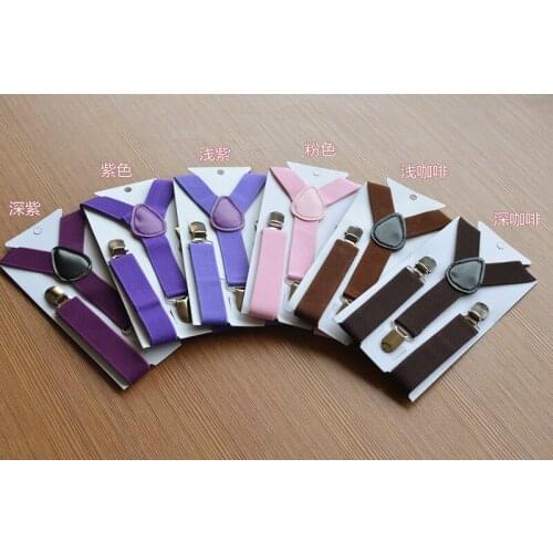 500pcs/lot 2.5*75cm children kid candy color Suspenders Y-back Adjustable Clip-on Elastic Suspender braces 42 color