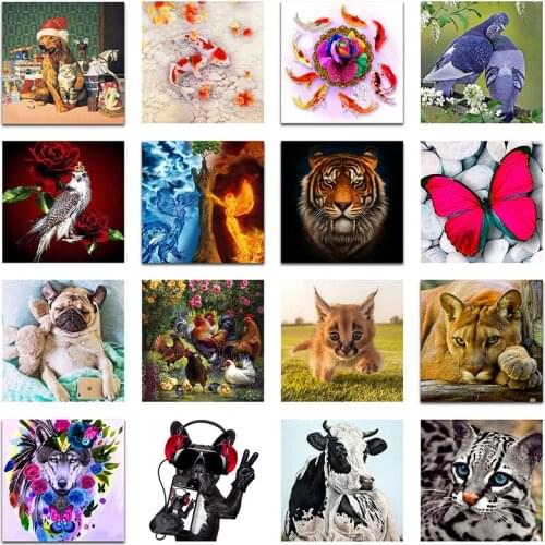 5D DIY Diamond painting Cross stitch Tiger&Lion Full Round Diamond mosaic Cats&dogs Full Square Diamond embroidery Animals bird