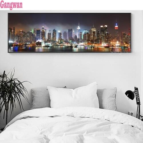 5D diamond painting cross stitch Night Landscape Of New York City full drill diamond embroidery mosaic cyrstal large decoration