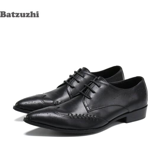 Batzuzhi Italian Style Fashion Men Shoes Pointed Toe Lace-up Formal Leather Dress Shoes Men Black Business Shoes Men, Big US6-12