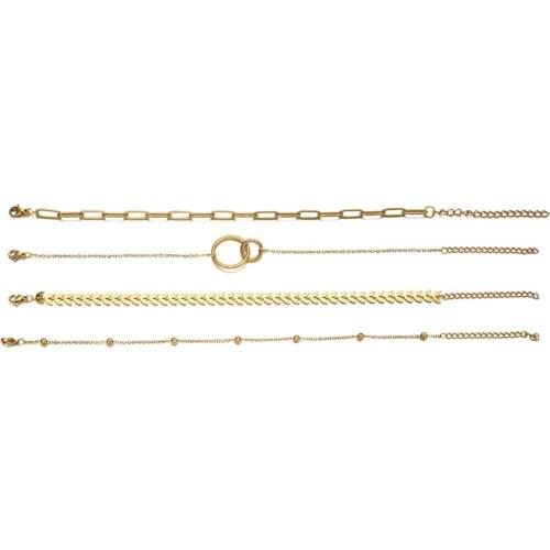 Stainless Steel Multilayers Square Chain Charm Bracelets For Women Arrow Circle Couples Bracelet Sets Vintage Jewelry