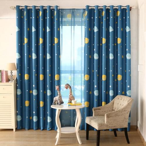 Childrens Room Cartoon Space Planets Full of Blackout Cloth curtains for Children Bedroom Finished Custom Sheer Set