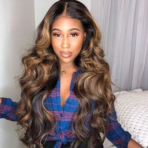 Hightlight Lace Front Wig Human Hair Ombre Body Wave Hair 150% T Part 13X5X1 Lace Wig Peruvian Remy Hair With Pre plucked