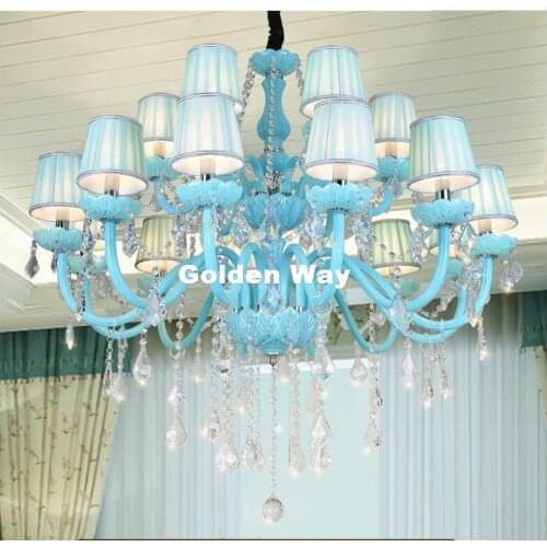 Modern European Deco Crystal Chandelier Lamp Tiffany Blue Crystal Modern Crystal Chandelier Guaranteed 100% Crystal Pendant Lamp