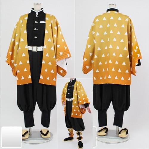 Demon Slayer:Kimetsu No Yaiba Agatsuma Zenitsu Kimono Uniforms Cosplay Costume Halloween Costume Dress
