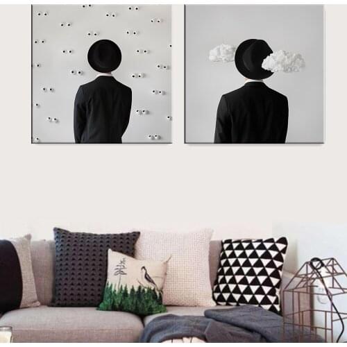 Suit Hat Characters Back Vintage Walls Paintings Abstract Canvas Painting Home Decor Wall Art Back Artistic Home Decoration