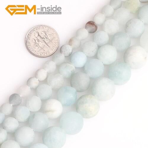 Big Hole 1.5mm-2mm Natural Round Blue Aquamarines Matte Loose Beads For Jewelry Making DIY Necklace Bracelet 15" Wholesale