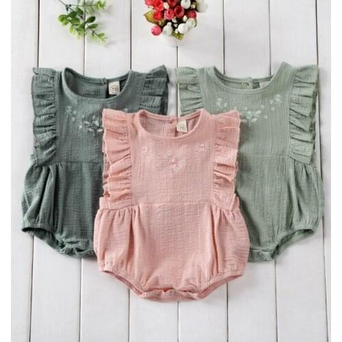 Cute Newborn Infant Baby Girl Clothes Ruffles Floral Romper Jumpsuit Outfit Sleeveless Baby Girl Clothing Cotton Linen Rompers