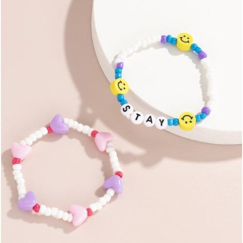 Fashion Color Smiling Face Bead Bracelet Womens Measle Acrylic Love Polymer Clay Vintage Bracelet Bangle Jewelry for Girls Party