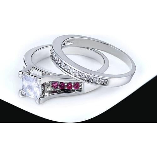 Trendy Ring Set For Women Lovers' Wedding Ring AAA+ Zirconia Crystal 2 PCS Fashion Jewelry HotSale DZR007