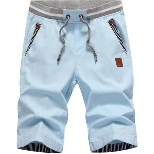 Mens Summer Solid Color Shorts Youth Cotton Thin Casual Five-Point Pants Color Matching Straight Beach Shorts Men