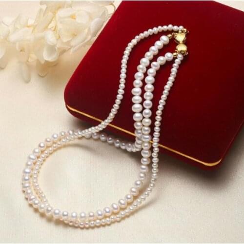 New Arrival Favorite Natural Pearl Necklace White 3-8mm Freshwater Pearl Jewelry Gold Color Clasp Wedding Birthday Lady Gift