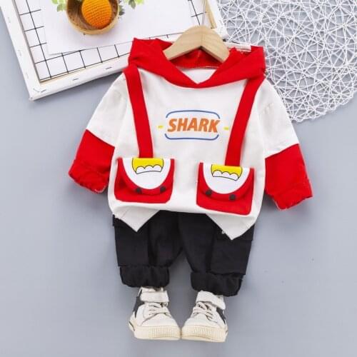 Baby boy clothes alphabet printing casual hooded sweater suit childrens clothing suit solid color clothing baby two-piece suit