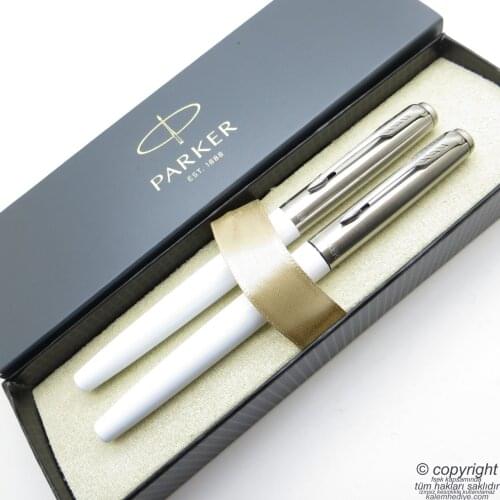 Parker Jotter Original White Fountain Pen + Roller Pen Set | İsme Special Pen | Gift Pen