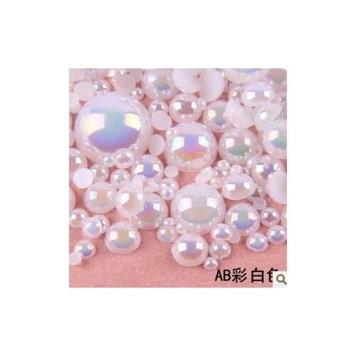 3~10mm mixed sizes 1000pcs AB color Simulated Pearl Cabochon Flat Back Semicircle ABS Beads