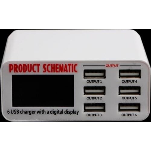 EU/US/UK Plug 6A 6 USB Port Fast Charger HUB Wall Charging Adapter LCD Screen Dropship