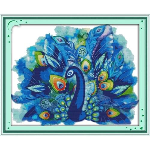 Blue peacock (1) cross stitch kit 14ct 11ct pre stamped canvas cross stitching animal lover embroidery DIY handmade needlework