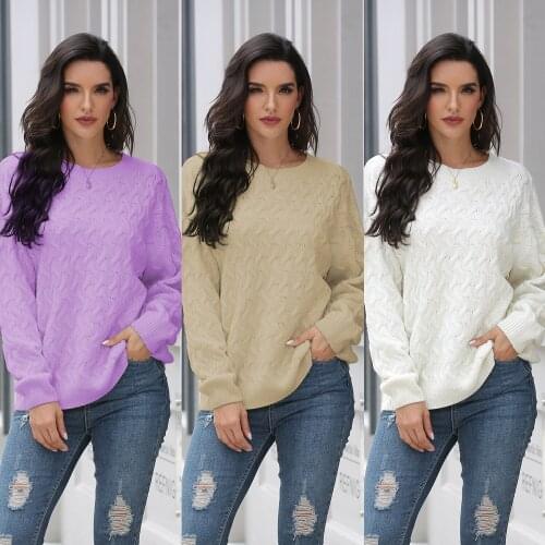 Sweater Women Pullover 2021 Sweater Ladies Amazon Source Wave Pattern Ear Solid Color Round Neck Pullover Sweaters SJ3237
