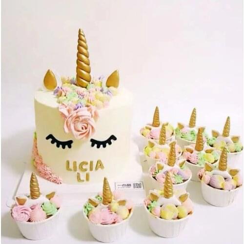 Clay Unicorn Horn Ears Eyes Cake Topper Dessert Cake Decorations Birthday Wedding Party Cake Decoration Baby Shower Cake Topper