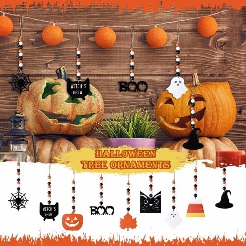 Halloween Decoration Wooden Bead Wood Chip PendantHalloween Party Supplies Decor For Home Wall Or Door Wooden Hanging Ornament