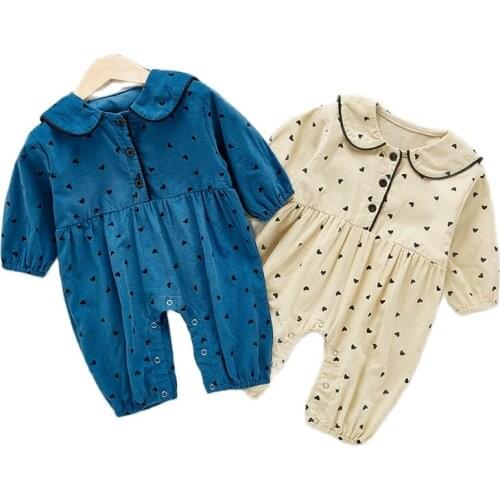 Newborn Baby Spring Romper Boys Girls Long Sleeve Heart Shapes Jumpsuit Roupas Infant Kids Trousers Pants Overalls Costumes 0-3t