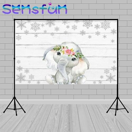 White Wood Winter Wonderland Backdrop Custom Baby Elephant Background Banner Vinyl Baby Shower Photo Studio