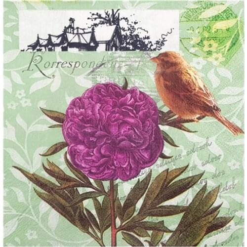 Vintage napkin paper tissue purple white flower bird butterfly handkerchief decoupage wedding birthday cafe party serviette deco