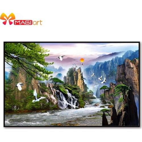 Cross stitch kits Embroidery needlework sets 11CT water soluble canvas patterns 14C Chinese landscape painting -NCMS111