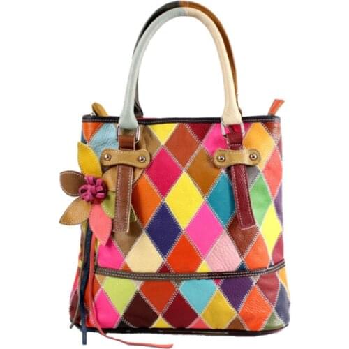 Ladies Patchwork Plaid Tote Genuine Leather Bags Handbags Women Famous Women Messenger Bag Tote Bag Evening Clutch Bags