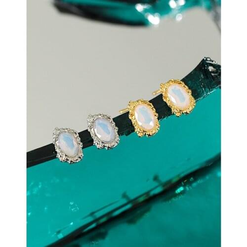 100% 925 sterling silver geometric oval stud earrings for women ear accessories,cute simulated opal earrings female fine jewelry