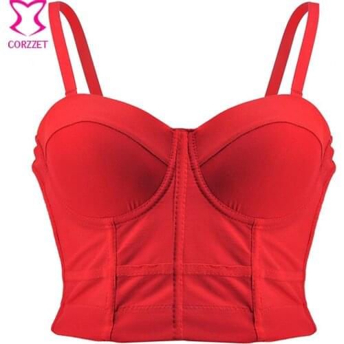Corzzet Red Bralet Brassiere Femme Women Soutien Gorge Push Up Sexy Ladies Bra Burlesque Party Bustier Crop Top Night ClubWear