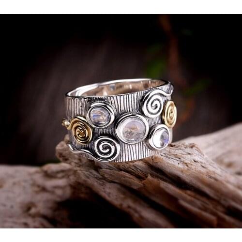 New 100% real S925 pure silver jewelry ring for woman Thai silver handmade ladies ring 925 silver moonstone woman rings
