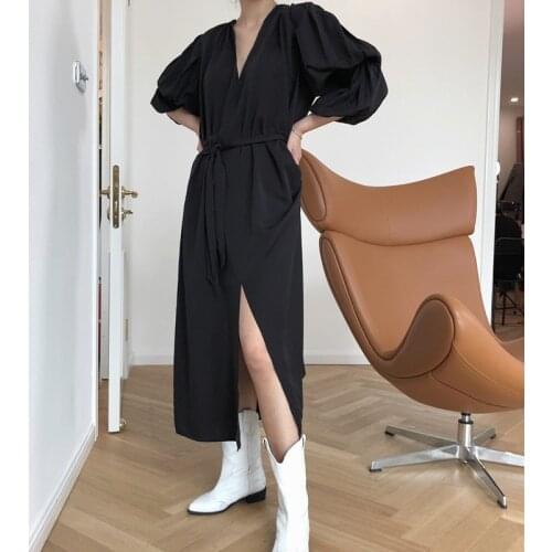 2021 New Summer Casual Ladies Dress Solid Color High Quality Women Dresses Puff Sleeve Fashion Elegant Female Dress T51