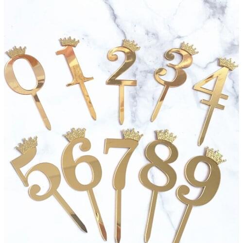0-9 Numbers Cake Toppers Happy Birthday Crown Number Acrylic Cupcake Topper Kids Birthday Party Cake Decorations Topper 3.5x10cm