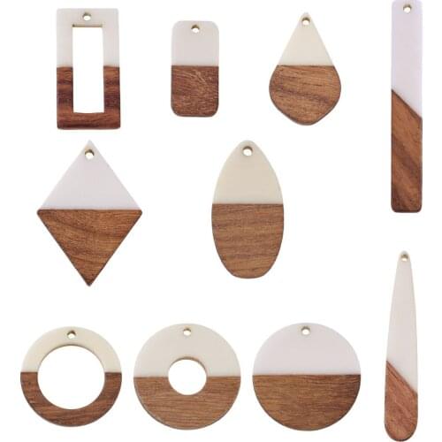 1Set Geometric Wood Resin Pendants Teardrop Rectangle Shape Charm For DIY Handmade Wooden Drop Earrings Necklace Jewelry Finding