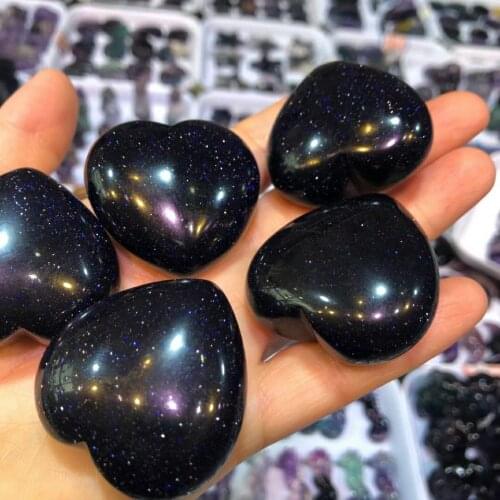 1pcs Puffy Love Heart Assorted Blue Goldstone Sand Crystal Hand Carving Reiki Healing Energy Chakra Gift