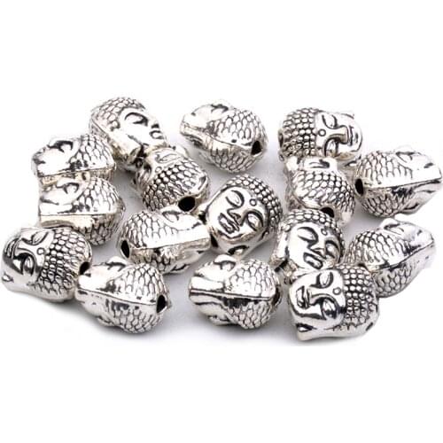10pcs/lot 10MM Antique Patina Zinc Alloy Green Buddha Head Charms Beads Fit for Bracelet Necklace Crafts Making DIY Accessaries