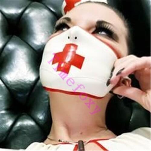 100% Latex Half Hood Nurse mask ergonomic forming Role play Fetish Rubber Mask for Party