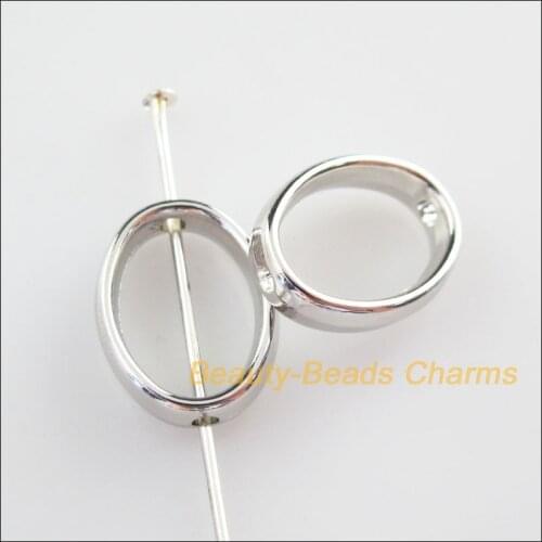 80 New Charms Acrylic Oval Spacer Beads Frame Dull Silver Plated 11.5x15mm