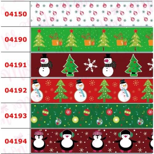 16mm-75mm Christmas Series Tree Penguin Snowflake Printed Grosgrain/Foe Ribbon DIY Hair Bowknots Party Decor 50yards/roll