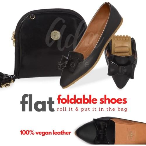 2021 summer Black Darky Lucina Shoes and Bag Party Post Set Foldable Ballet Portable Travel Folding Ribbon 34 to 41