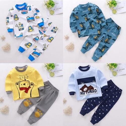2021 New Childrens Cotton Underwear Suits Boys Girls Autumn Clothes Long Trousers Kids Warm Innerwear Cartoon Long Johns Pajama