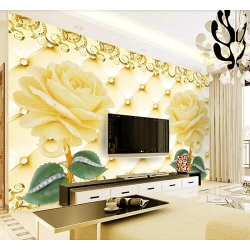 3D Wallpaper Customized Luxury golden jewelry rose flower Wall Mural living room Photo Wallpaper Home Decor