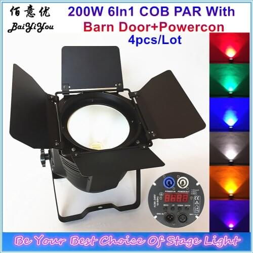 4x New Customized Indoor 200W 6In1 Led Big COB Par Light With Rotate Barn Door And Powercon 200W RGBWA+UV Colorful COB Par Can