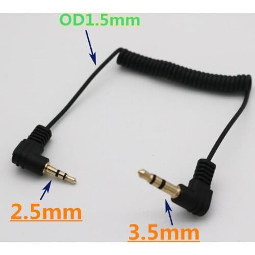 1pcs Aux Cable 3.5mm Male 3 Pole Right Angled To 2.5mm Male Right Angle Extension Audio Coiled Spiral For iPod mp3 Car 60cm