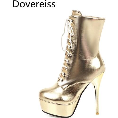 Winter for woman Fashion New Sexy Pointed toe Pure color Gold Pink Platform Stilettos heels Clear heels boots ankle boots 33-40