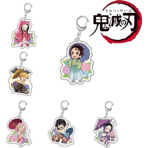 Anime Demon Slayer Keychain Acrylic Kimetsu No Yaiba Blade of Ghost Keychains Key Chain Keyring Jewelry Accessories Fans Gifts